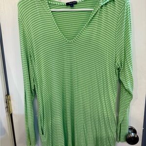 Splendid Green and White Striped Long Sleeve swim cover up